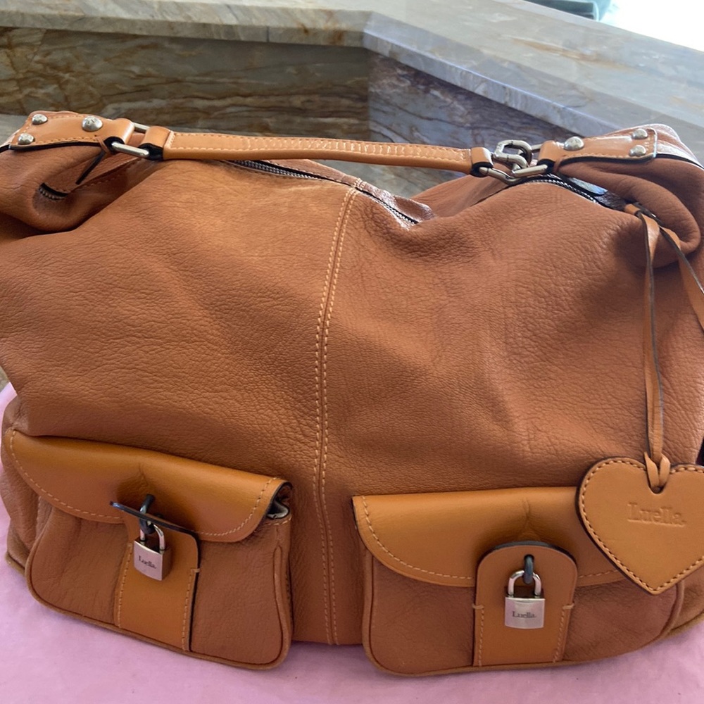 Luella Large Leather Tan Hobo Tote Bag with locks and keys